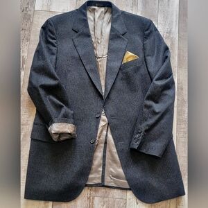 43L Men's John Wanamaker Vintage Blazer Gray 100% Wool Colored Stripes 2 Button